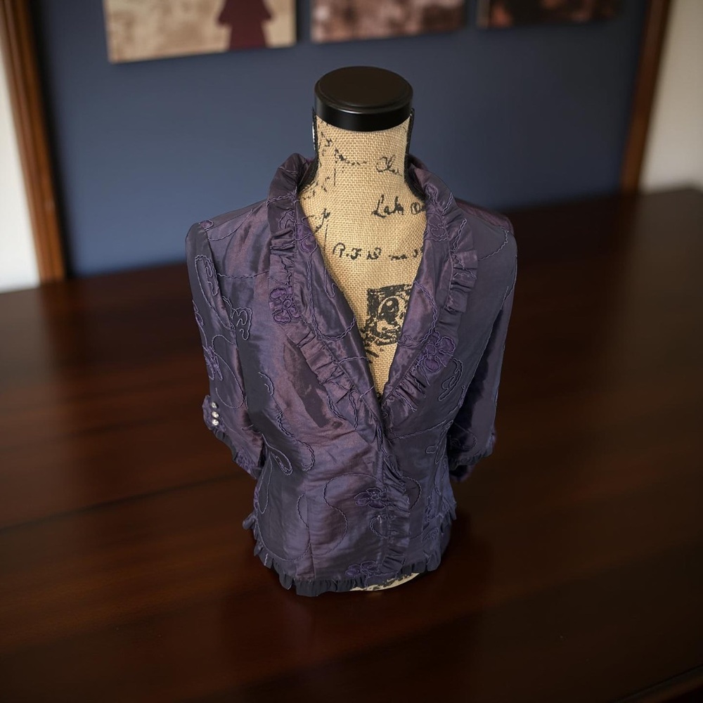 VTG Agora Purple Iridescent RuffleJacket Size M Embroidered Y2K Whimsigoth
